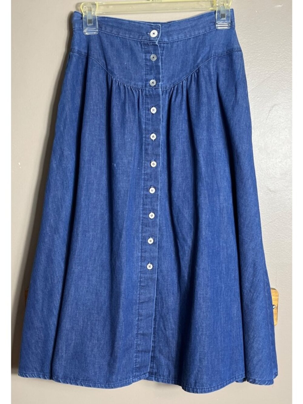 Vtg Denim Basque Skirt Midi Fritzi Button Pockets 80s Heritage Western Wom S
